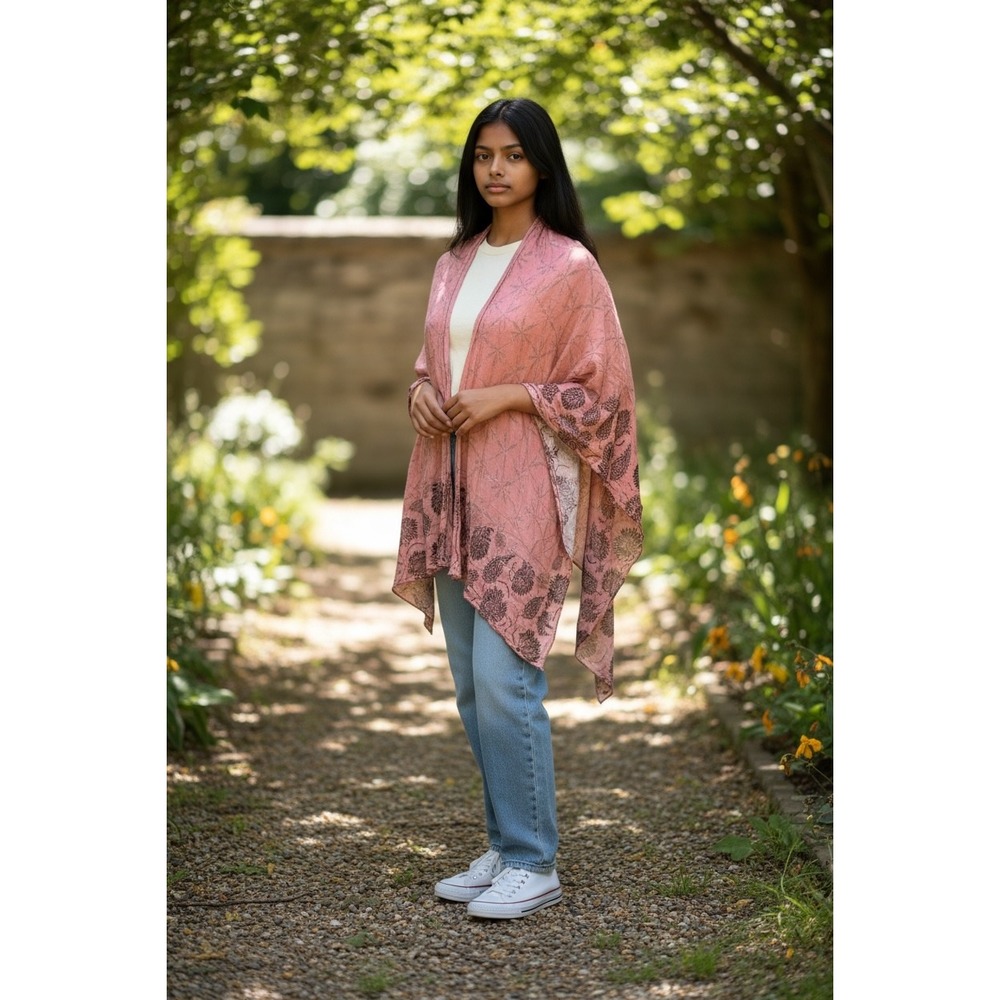 Rebecca Minkoff‎ Pink Paisley Floral Lightweight Sheer Kimono Wrap Scarf